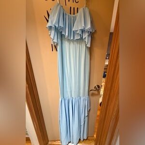 Elegant Light Blue Ruffled Maxi Dress